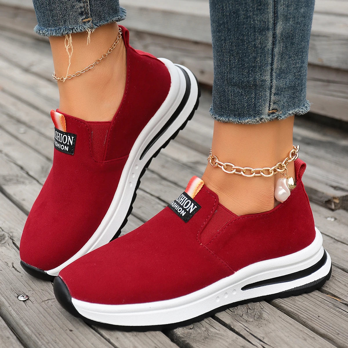 Sepatu Slip-On Kasual Wanita Musim Semi Musim Gugur Mode Baru Serbaguna Nyaman Mudah Dipakai Sepatu Tunggal