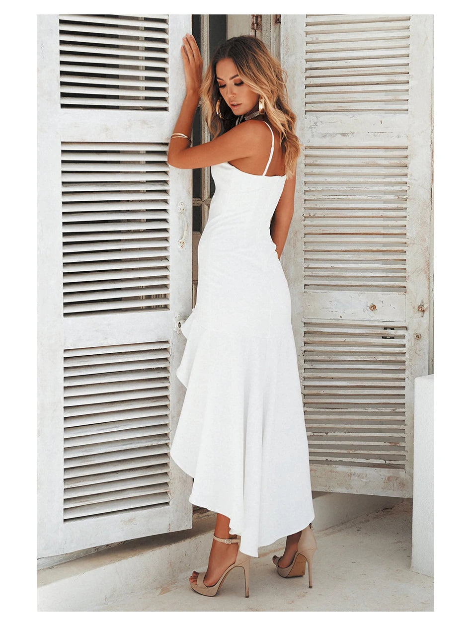 Jocoo Jolee Women Sexy Strap Slash Neck Long Dress Casual Irregular Ruffled Ankle-Length Party Dress Sling Bodycon Dress Vestido - She Vibess By C2P