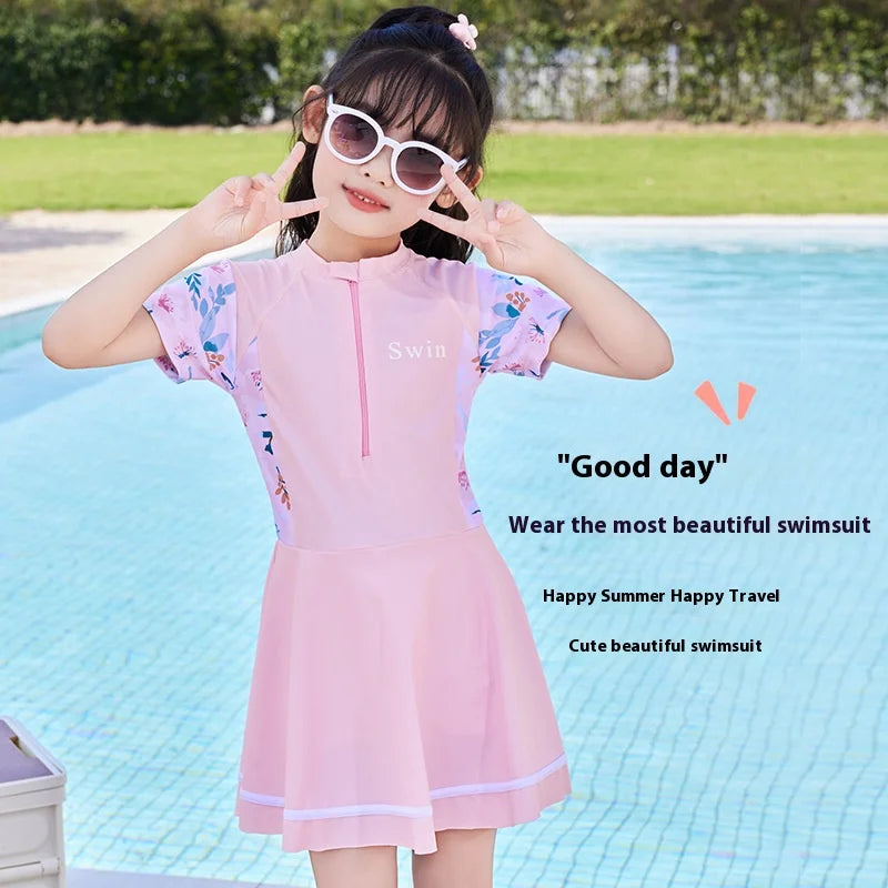 Children's Swimsuits, Summer New Small, Middle, Big Children, Girls, Casual Sports Swimsuits, Swimsuits, Skirts, Student Swimwea - She Vibess By C2P