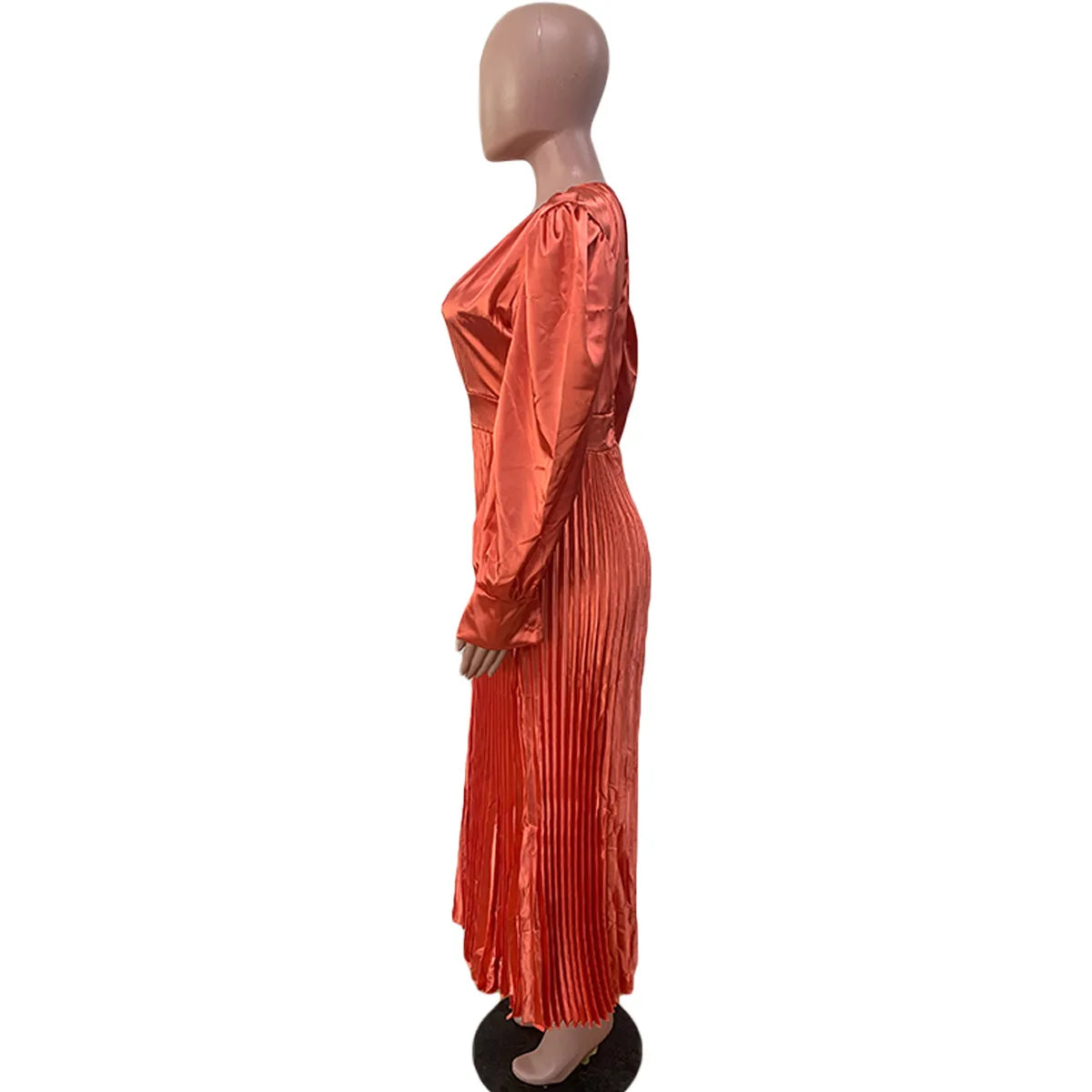 2024 Spring Pleated Loose Fit Maxi Dresses Women Solid Ruched Lantern Sleeve Party Evening Wedding Long Dress Women - She Vibess By C2P
