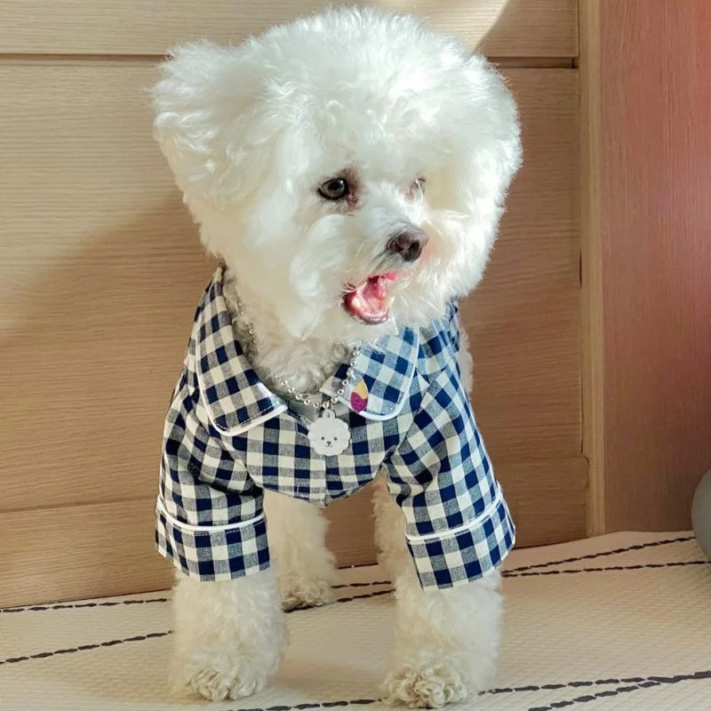 Soft Warm Dog Pajamas Summer Pet Household Clothes Fashion Puppy Shirt Coat Cute Plaid Shirt Pet Jacket Chihuahua Poodle Clothes