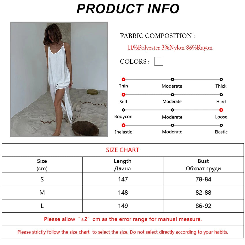 HiLoc Casual Loose White Long Dress Robe 2025 New Summer V Neck Dresses For Women Spring Sleeveless Straight Robes Nightgown - She Vibess By C2P