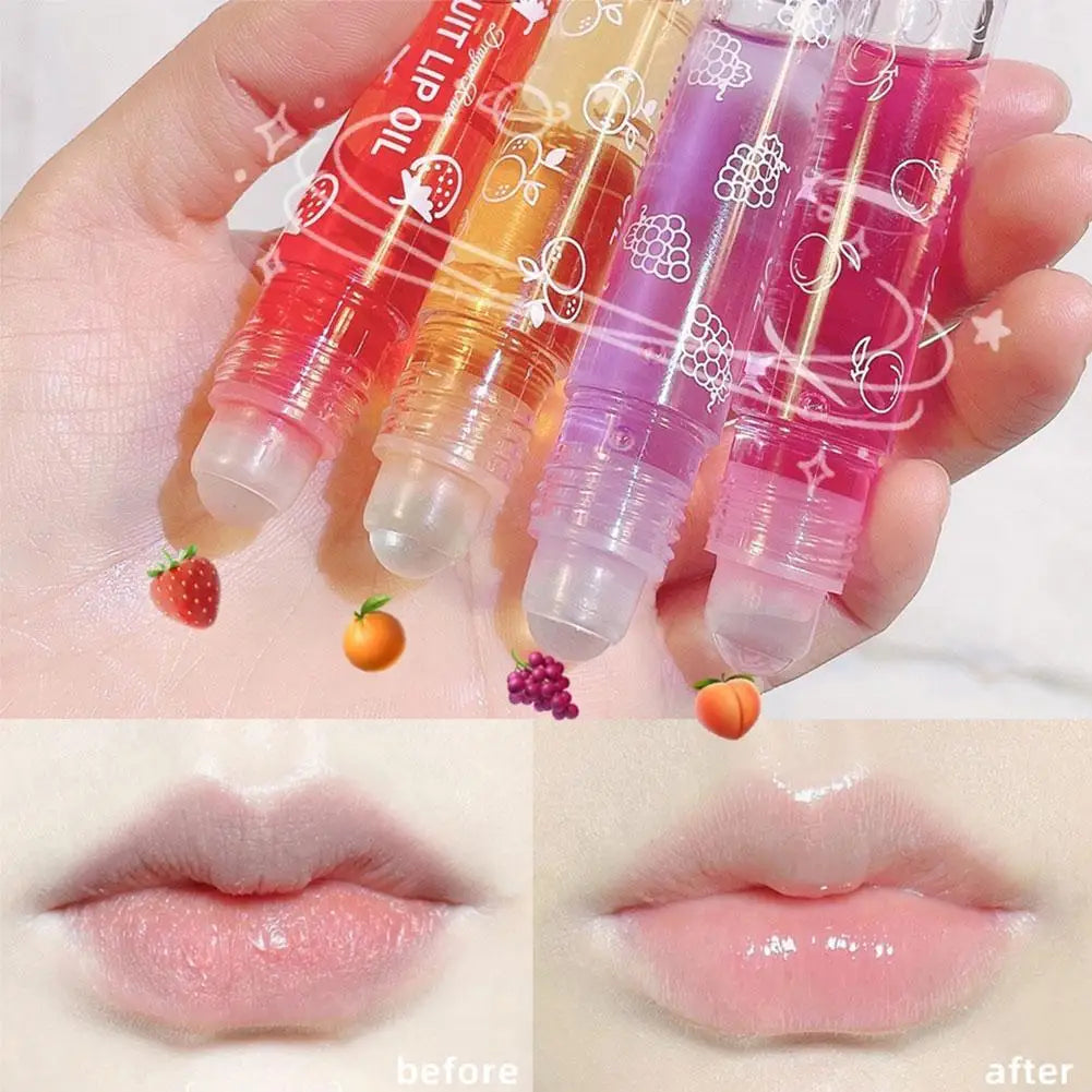 6 Colors Roll-on Fruit Essence Lip Balm Lip Oil Lip Moisturizing Mirror Primer Lip Lipstick Hydrating random Gloss Transparent - She Vibess By C2P
