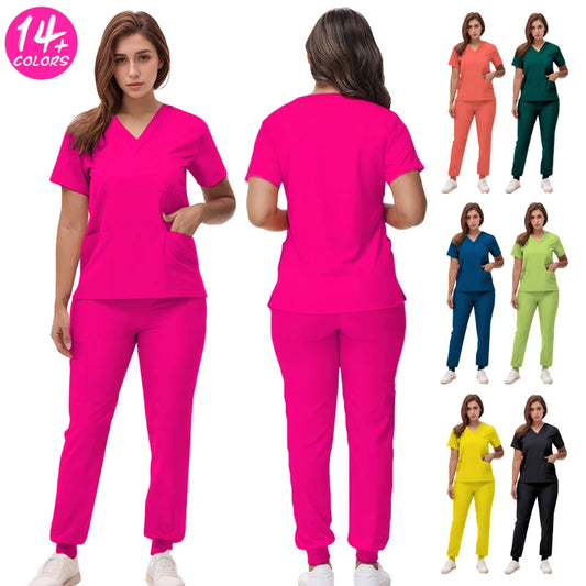 2025 New Nurse Uniforms V-neck Top Jogger Pants Scrub Sets Surgical Workwear Dentist Nursing Suit Hospital Doctor Outfit S21 - She Vibess By C2P