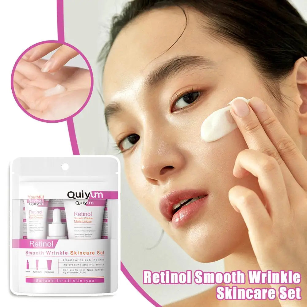 Retinol Smooth Wrinkle Skincare Set Moisturizing Firming Facial Skincare Routine Kit - Retinol Serum-Face Moisturizer-Eye Cream - She Vibess By C2P