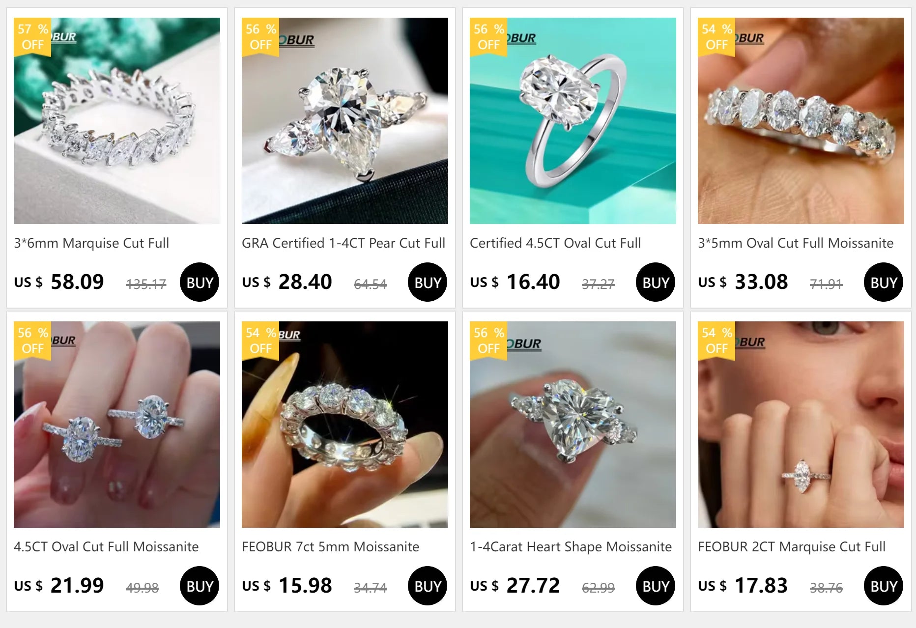 FEOBUR 10CT Moissanite Ring with Certificate for Women 100% 925 Sterling Silver Sunflower Diamond Rings Engagement Jewelry Wedding Band - She Vibess By C2P