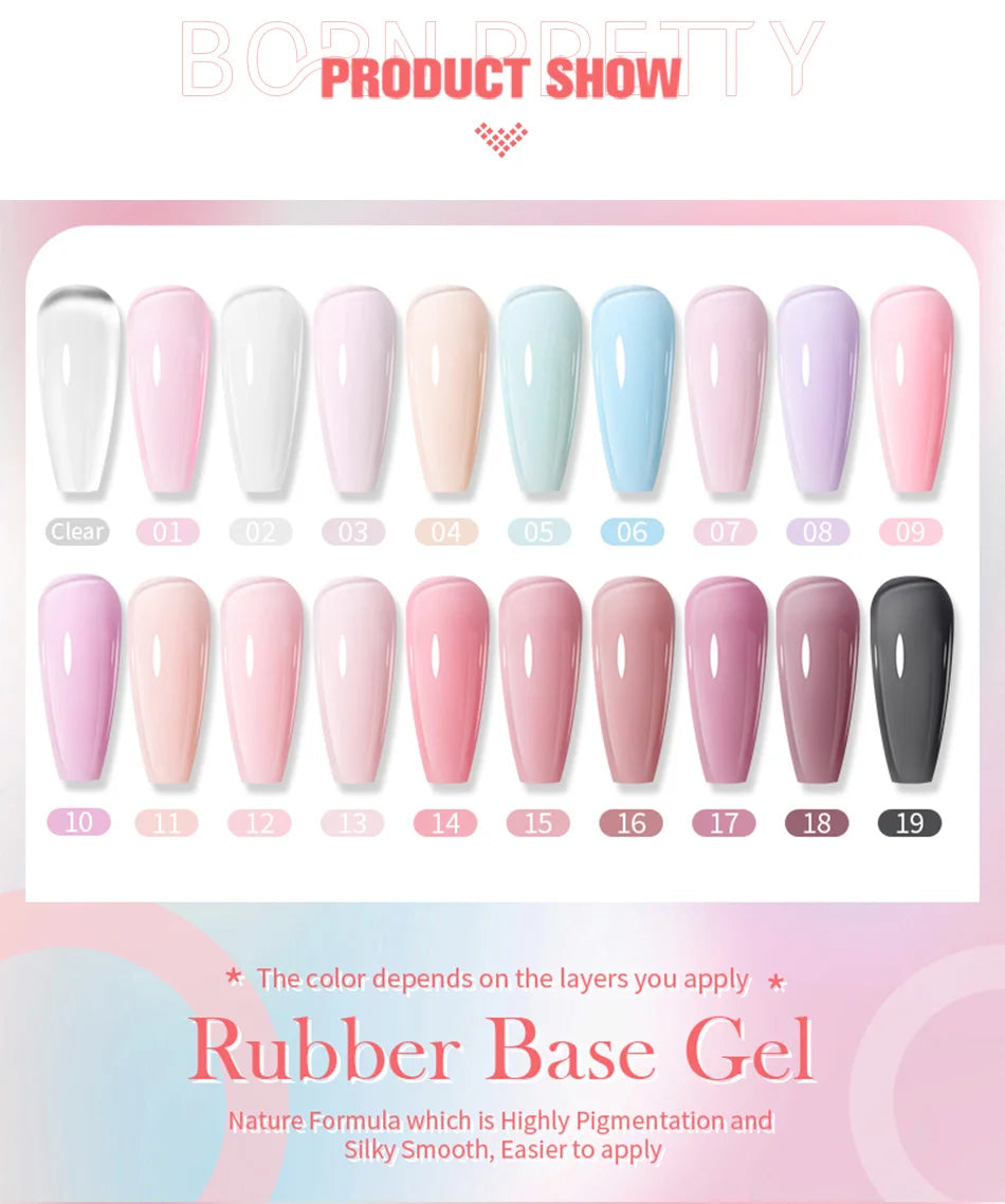 BORN PRETTY Milky Pink Rubber Base Gel Nail Polish Glitter 15ml Semi-Permanent Varnish Soak Off Self Leveling UV LED Gel - She Vibess By C2P