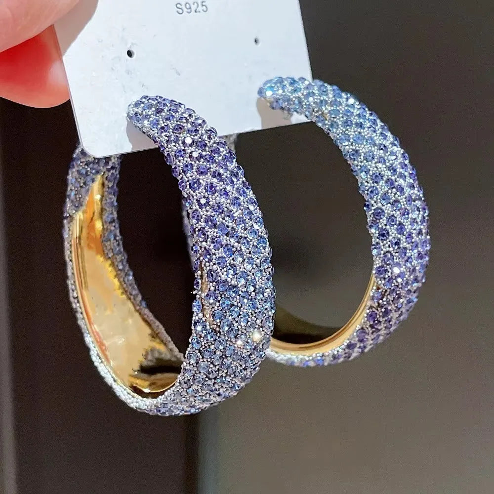 Exaggerate Shiny Rhinestones Big Hoop Earrings Geometric Round Unique Crystal Earrings Jewelry Accessories Jewelry Gifts - She Vibess By C2P