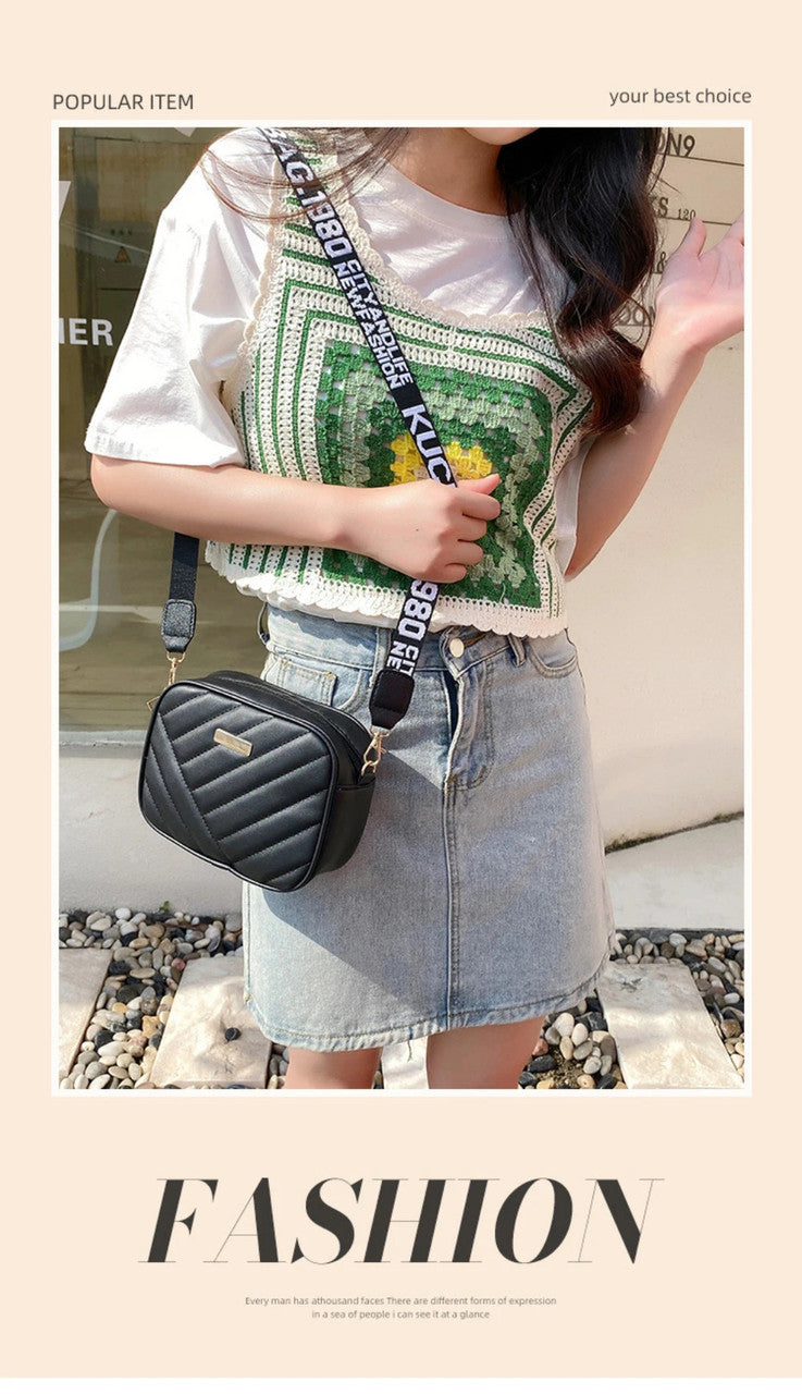 High quality women's PU rolling strip camera bag shoulder bag mobile phone bag casual crossbody bag