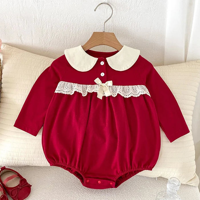 2024 New Autumn Christmas Newborn Baby Girls Long Sleeved Cotton Splicing Infant Baby Jumpsuit 0-24M Children Clothes - She Vibess By C2P
