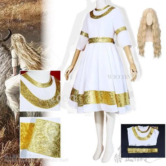 Anime Game Miquella Cosplay Cutecore Costume Witch White Dress Lolita Golden Lace Wigs For Girls Woman Halloween Cos Customized