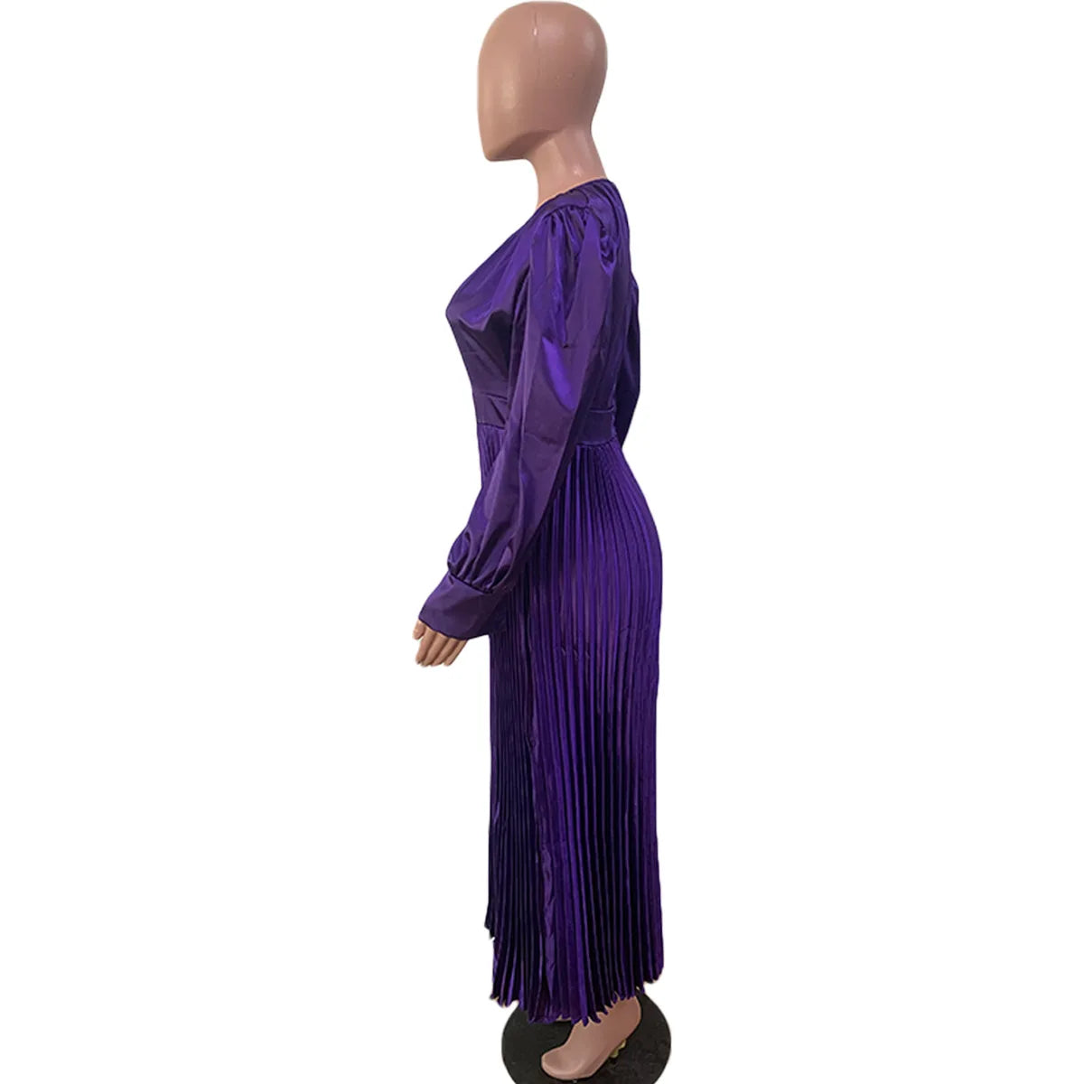 2024 Spring Pleated Loose Fit Maxi Dresses Women Solid Ruched Lantern Sleeve Party Evening Wedding Long Dress Women - She Vibess By C2P