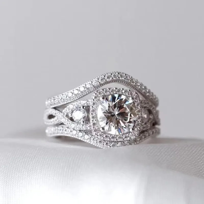 Exquisitos anillos de plata con forma de cruz geométrica cuadrada y redonda para mujer, con incrustaciones de metal y piedras blancas, conjunto de joyería.