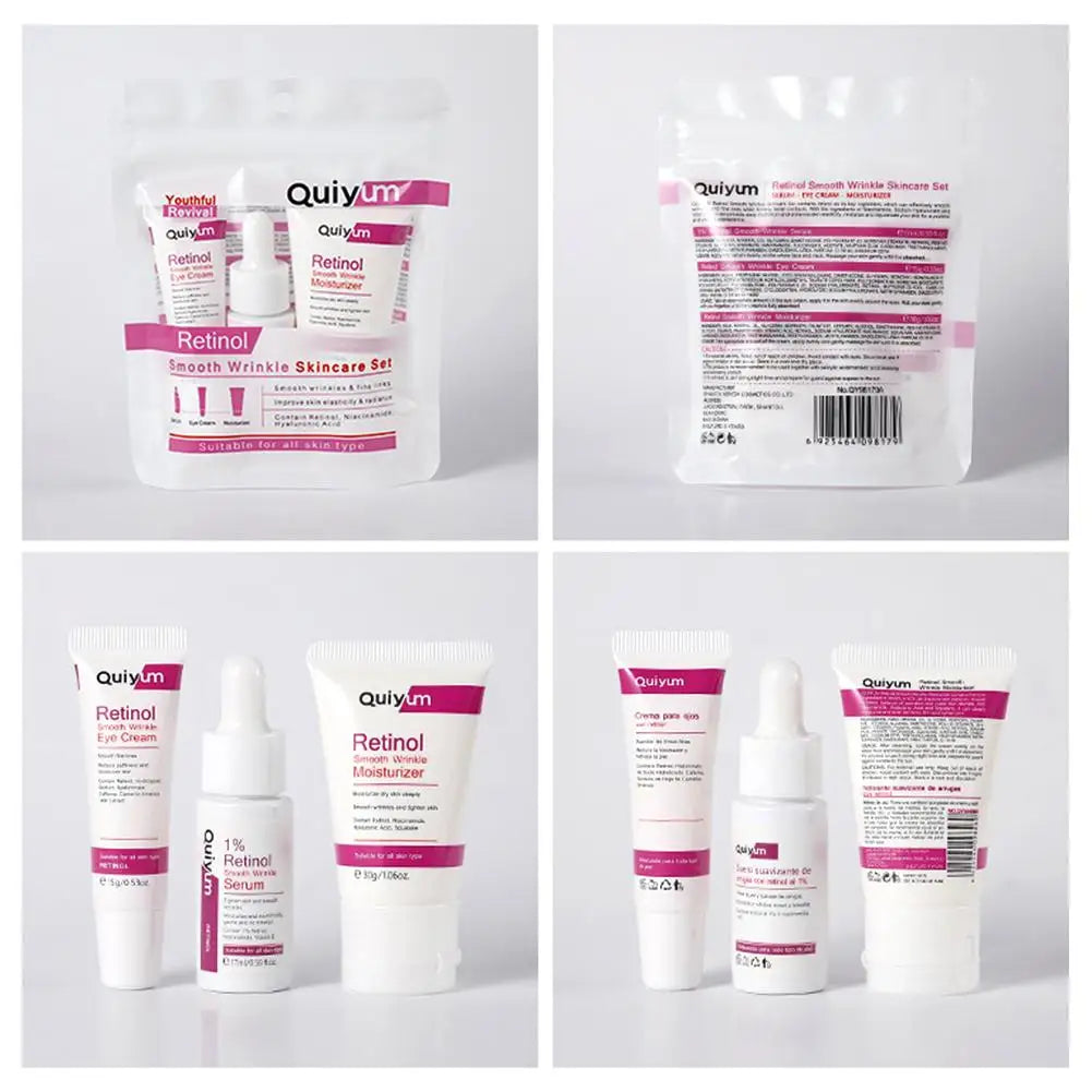 Retinol Smooth Wrinkle Skincare Set Moisturizing Firming Facial Skincare Routine Kit - Retinol Serum-Face Moisturizer-Eye Cream - She Vibess By C2P