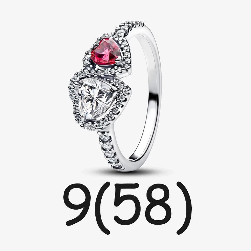 New in Rings Colorful Zircon Shining Red Heart-shaped Jewelry Sets Double Heart Classic Ring Necklace Earrings Luxury Jewelry - She Vibess By C2P
