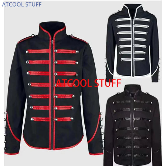 Men's Steampunk Rockstar Jacket Vintage Darkness Knight Cosplay Outfit Medieval Gothic Noble Coat Night Club Performance