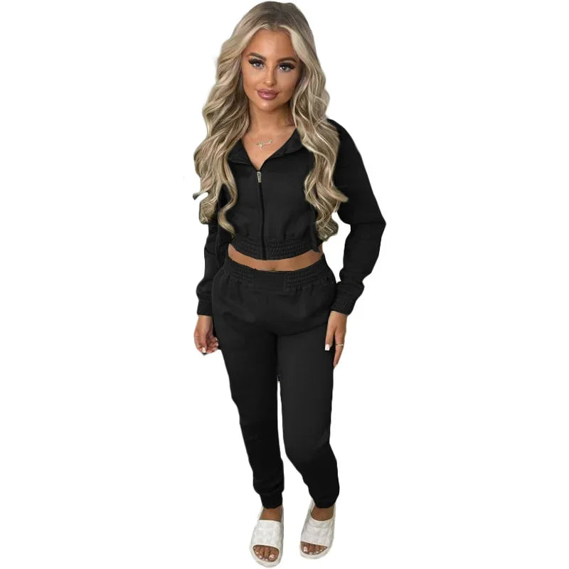 TK6306 Women's Fleece-Lined Sweatshirt Hooded Sporty Casual Suit Cross-Border European And American Style Clothing - She Vibess By C2P