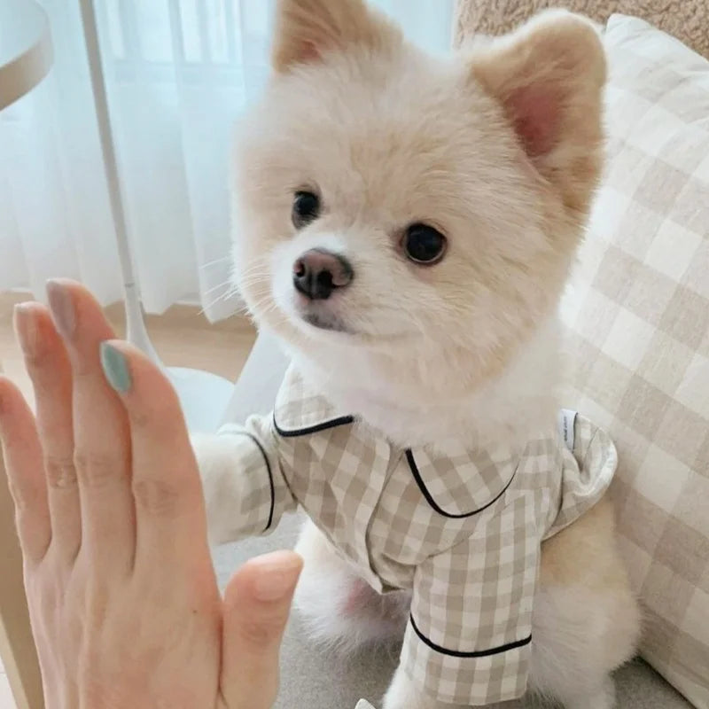 Soft Warm Dog Pajamas Summer Pet Household Clothes Fashion Puppy Shirt Coat Cute Plaid Shirt Pet Jacket Chihuahua Poodle Clothes