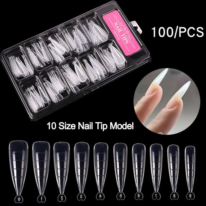 100Pcs/Box Nail Tips Full Set Acrylic Fake Finger UV Gel Polish Quick False Nails Tip Manicure Tools Nail Art DIY Tools Kit - She Vibess By C2P