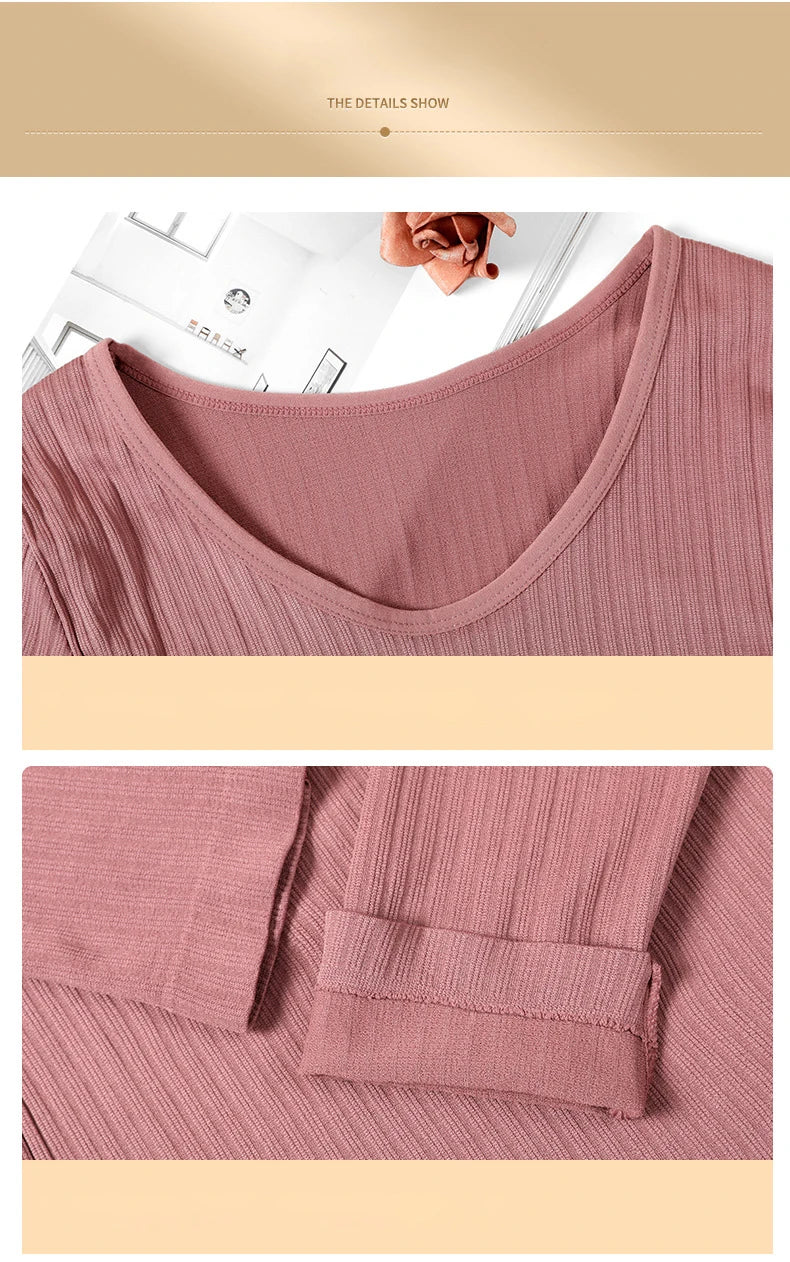 1 Set Warm Thermal Underwear Sexy Ladies Intimates Long Johns Women Shaped Sets Female Middle Collar Thermal Shaping Clothes - She Vibess By C2P