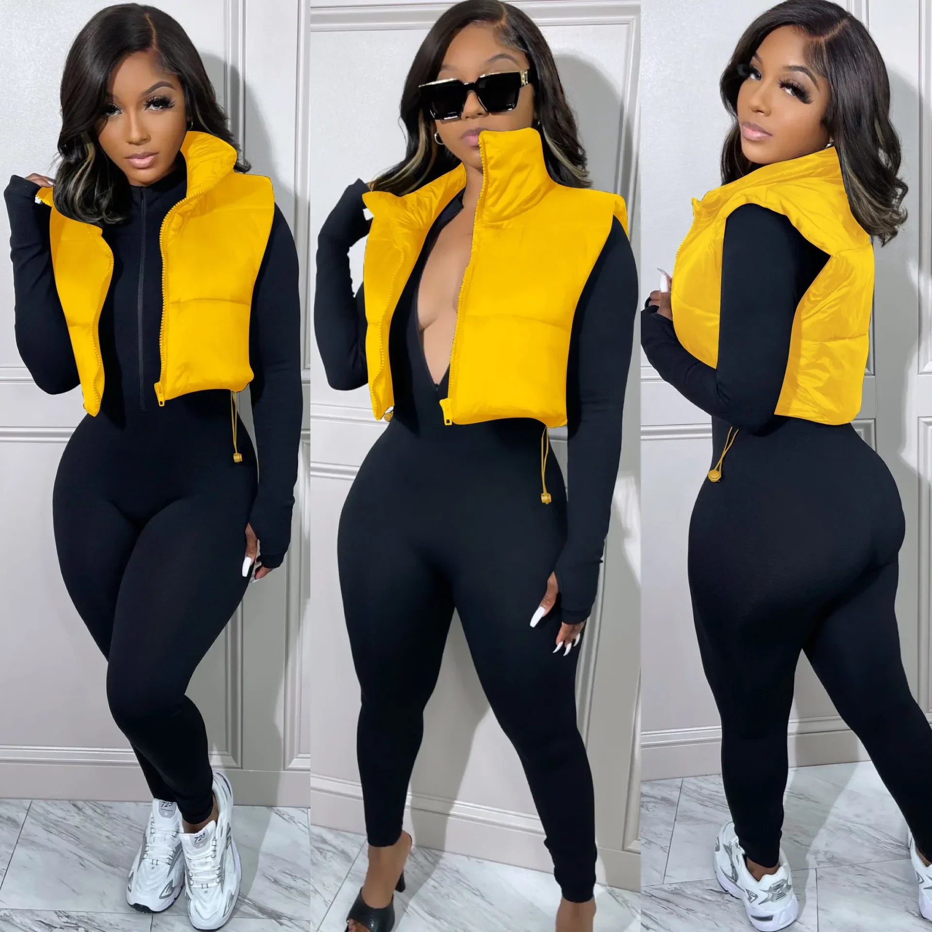 Women's Winter Vest Fashion Faux Leather Padded Jacket Coat Vintage PU Black And White Female Short Waistcoat Chic Clothes Tops - She Vibess By C2P