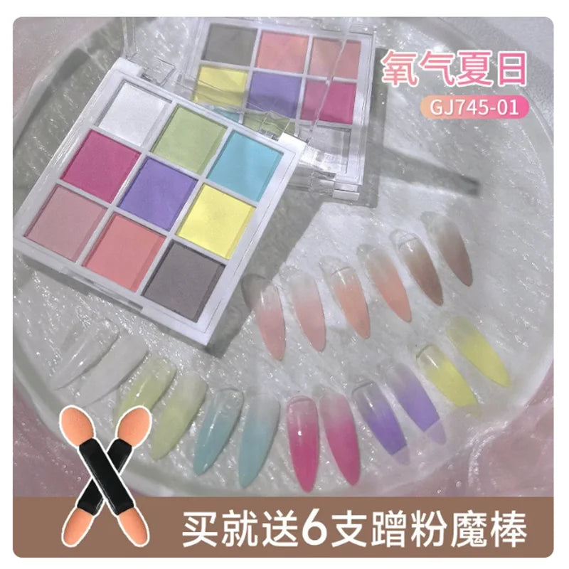 9Colors Solid Patting Nail Powders UV Polish Decoration Shimmer Fine Glitter Gradient Matte Pat Pat Manicure Polish Deco Powder - She Vibess By C2P