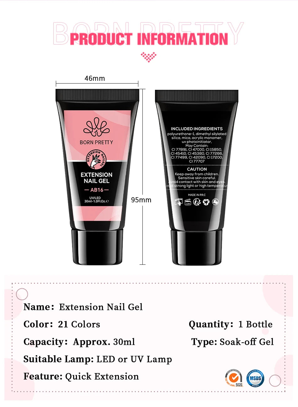 BORN PRETTY 30ml Glitter Acrylic Gel Finger Extension Nail Polish Silver Pink Extension Gel Polish Soak Off Nail Slip Solution - She Vibess By C2P