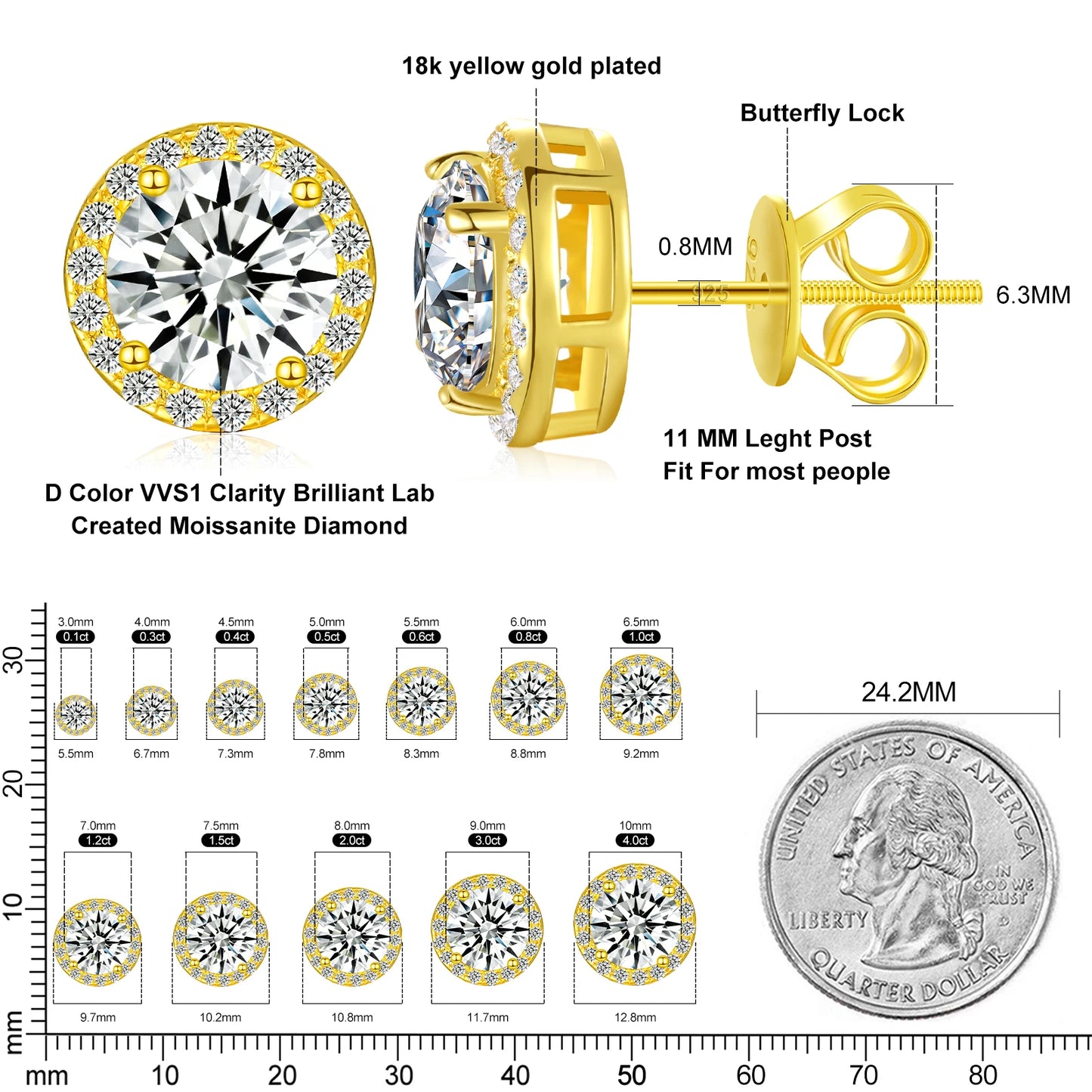 TUHE Unisex VVS1 Moissanite Women Earrings 925 Silver Fine Jewelry Earings 3MM/4MM/5MM Silver 925 Fashion Earrings Women Gift - She Vibess By C2P