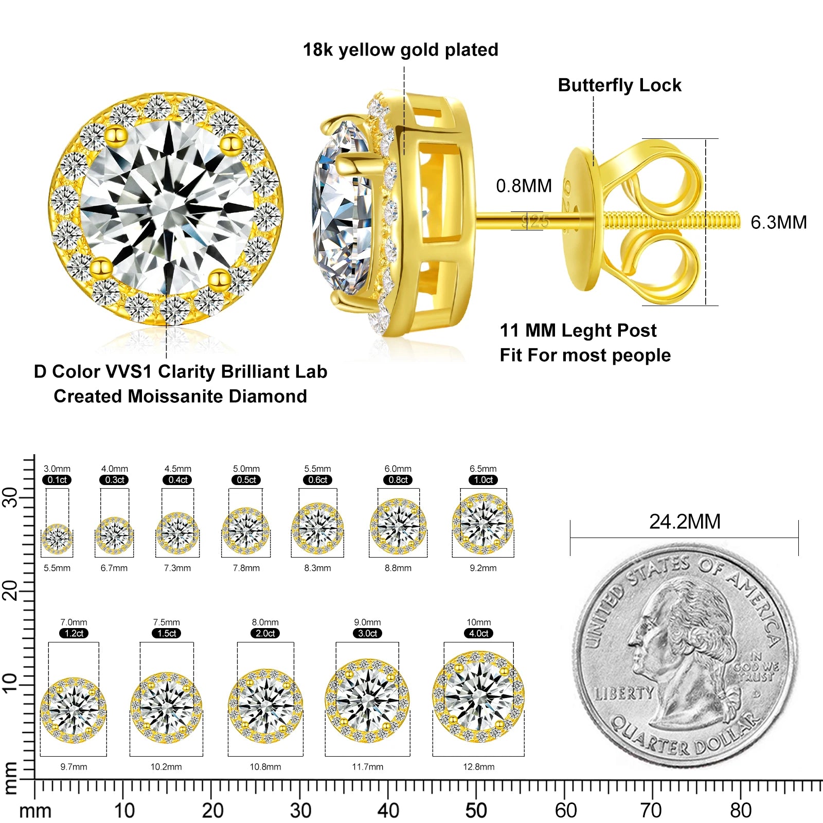 TUHE Unisex VVS1 Moissanite Women Earrings 925 Silver Fine Jewelry Earings 3MM/4MM/5MM Silver 925 Fashion Earrings Women Gift - She Vibess By C2P