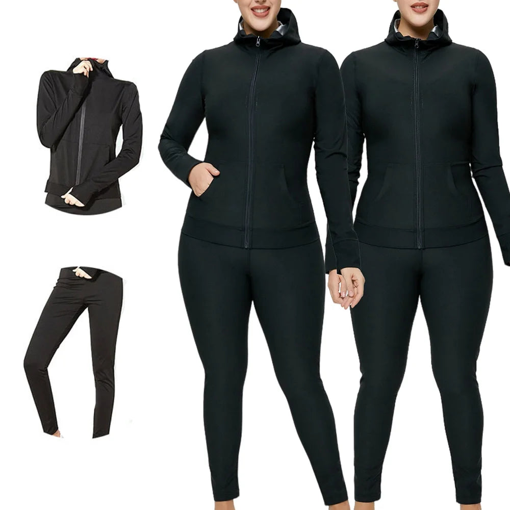 2pcs Women Sweat Sauna Suit Set - Full Zip Fitness Sauna Jacket and Leggings for Comfort and Performance Heat Up Your Workouts a - She Vibess By C2P
