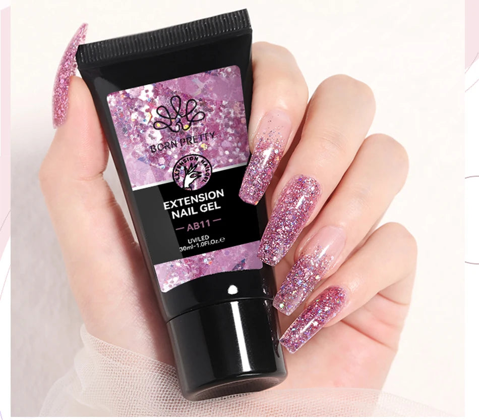 BORN PRETTY 30ml Glitter Acrylic Gel Finger Extension Nail Polish Silver Pink Extension Gel Polish Soak Off Nail Slip Solution - She Vibess By C2P