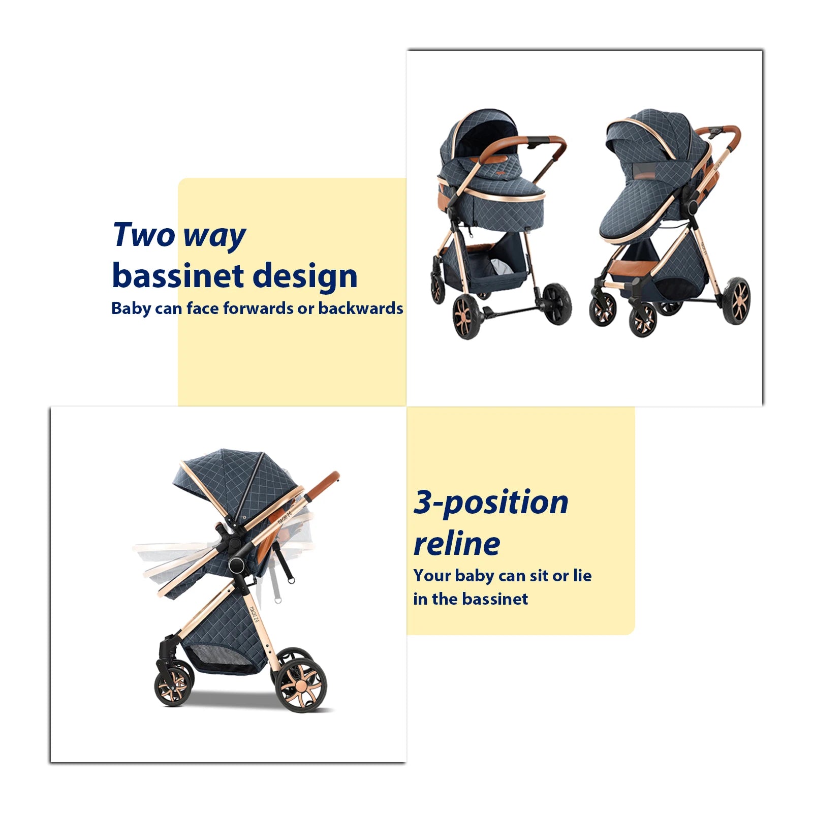 Lightweight Baby Stroller 3 in 1 Newborns Travel System Prams Multifunctional High Landscape Baby 4 IN 1 Strollers with Isofix - She Vibess By C2P