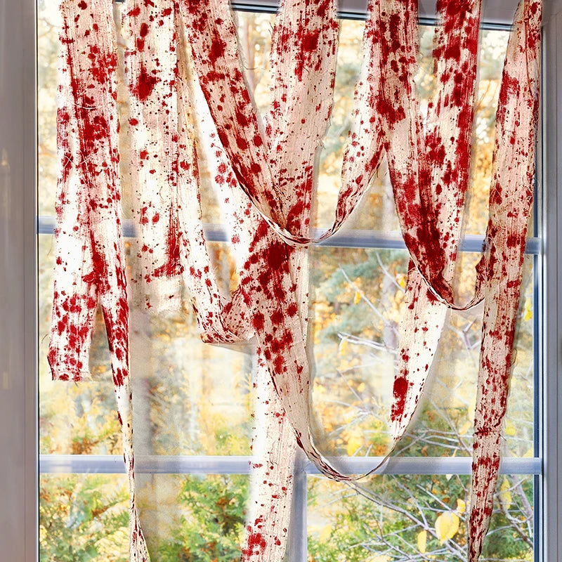 3/5m Halloween Bloody Cloth Strips Blood Gauze Bandage Haunted House Secret Room Horror Party Halloween Scene Decoration Props - She Vibess By C2P
