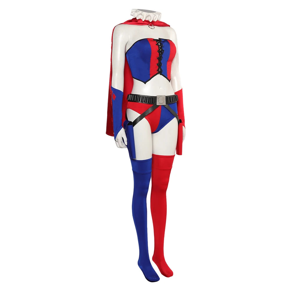 Adult Quinzel Cosplay Costume Women Fantasia Role Play Vest Cloak Shorts Outfits Halloween Carnival Disguise Party Suit-I’m Over 21 - She Vibess By C2P