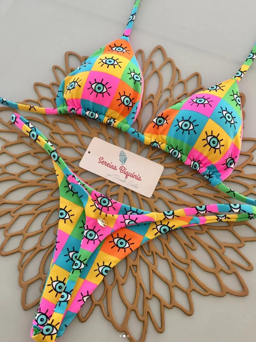 2025 New Sexy Retro Prints Brazilian Mciro Bikini Women Swimsuits Lace-up Swimwear Backless Biquini Swimsuits Beachwear - She Vibess By C2P