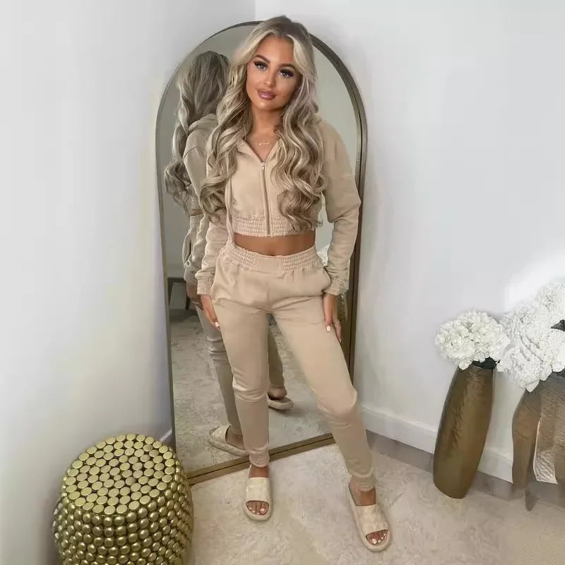 TK6306 Women's Fleece-Lined Sweatshirt Hooded Sporty Casual Suit Cross-Border European And American Style Clothing - She Vibess By C2P