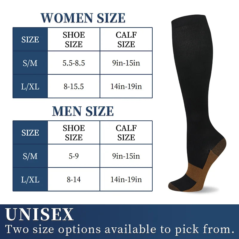 6 pairs copper fiber compression socks for men and women for running and traveling for nurses and pregnant women mid-calf design
