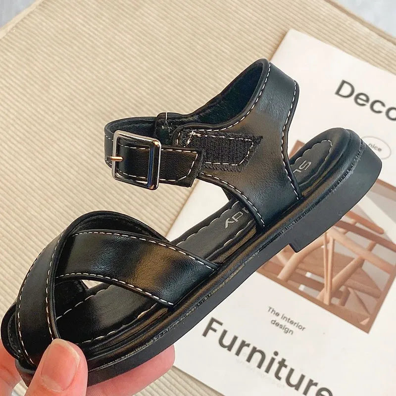 Girl's T-strap Shoes Hollow Out British Style Soft Classic Children Mary Janes 23-34 Infant Round Toe Flat Summer Kids Sandals - She Vibess By C2P