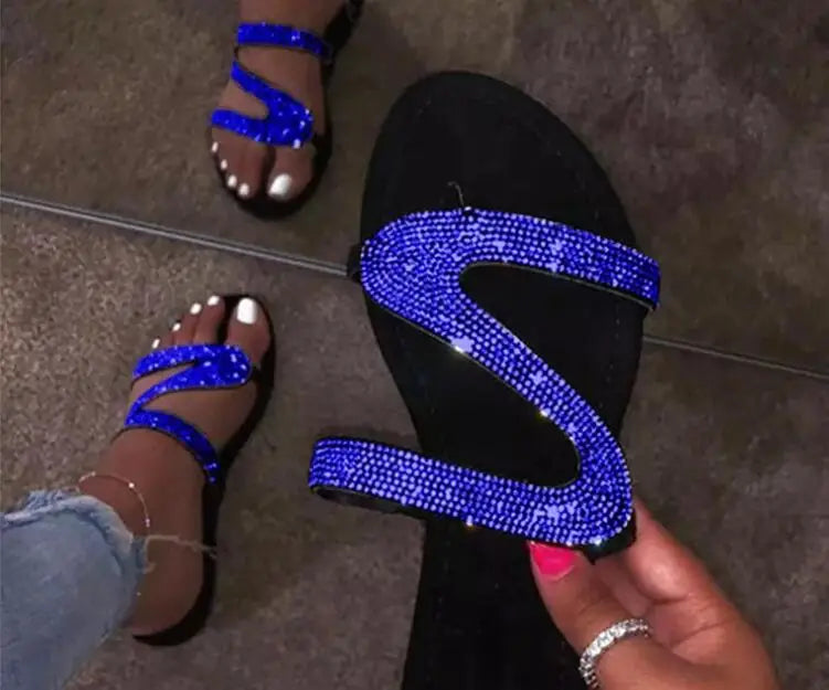 Spring/summer 2024 new sandals women bright diamond casual outdoor travel flip flop beach shoes non-slip durable slippers ms - She Vibess By C2P