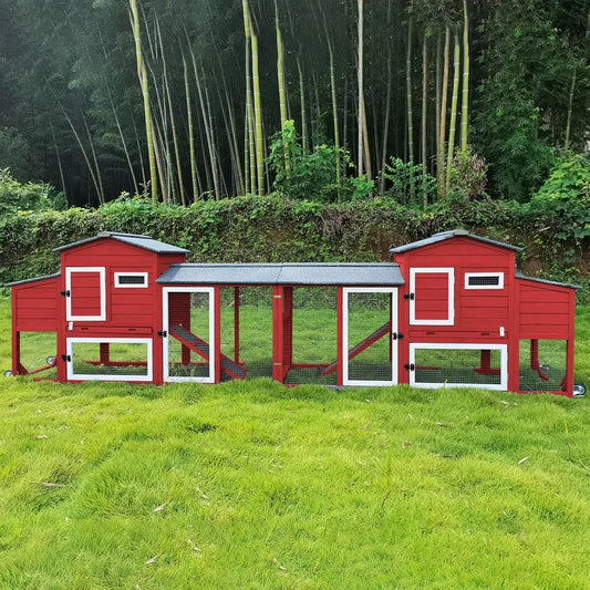 136" Chicken Coop with Wheels, Backyard Wooden Hen House Outdoor for 1-6 Chickens, 2 Story Poultry Cage Chicken Coop and Run, Ne - She Vibess By C2P