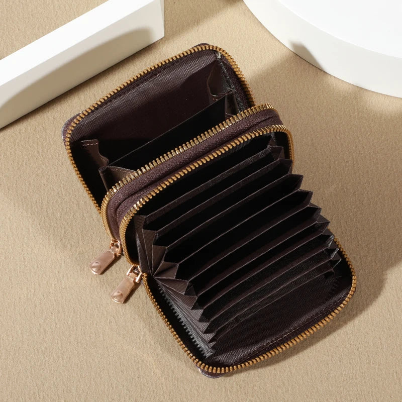 Chic Vintage Zippered Card Holder Wallet for Women - Secure Multi-Card Slots, Fashionable Faux Leather with Coin PurseLuxurious - She Vibess By C2P