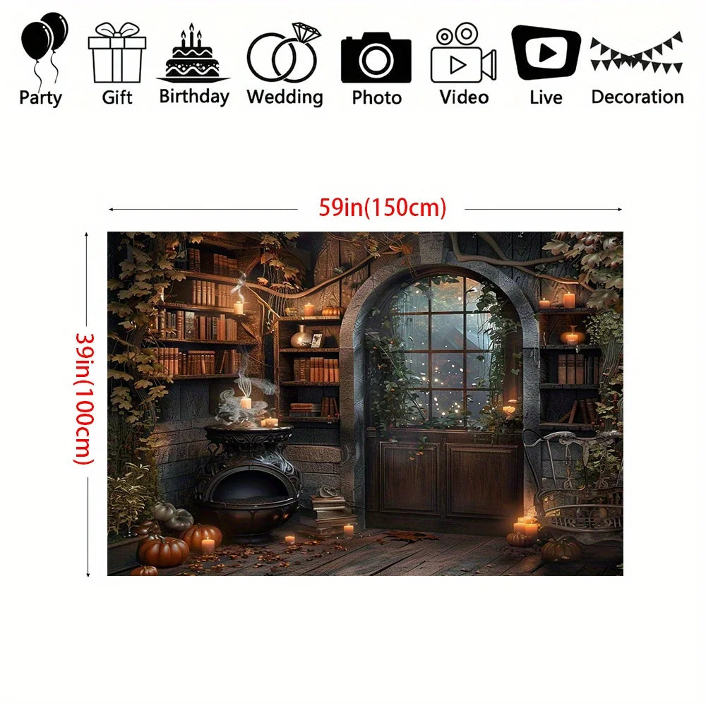Halloween witch and potion background universal, retro medieval wizard theme for parties and outdoor decorations - She Vibess By C2P