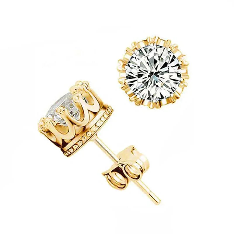 LXOEN Fashion White Clear 8mm Round Cubic Zircon Stud Earrings For Women Wedding Jewelry Trendy Crystal Earrings brinco Gift - She Vibess By C2P