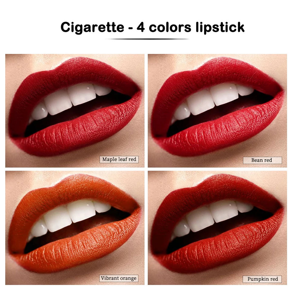 4 pcs/set Cigarette Lipstick Set Long Lasting Lip Glaze Matte Lip Gloss Waterproof Lip Stick Tube Nude Lip Tint Makeup Cosmetics - She Vibess By C2P