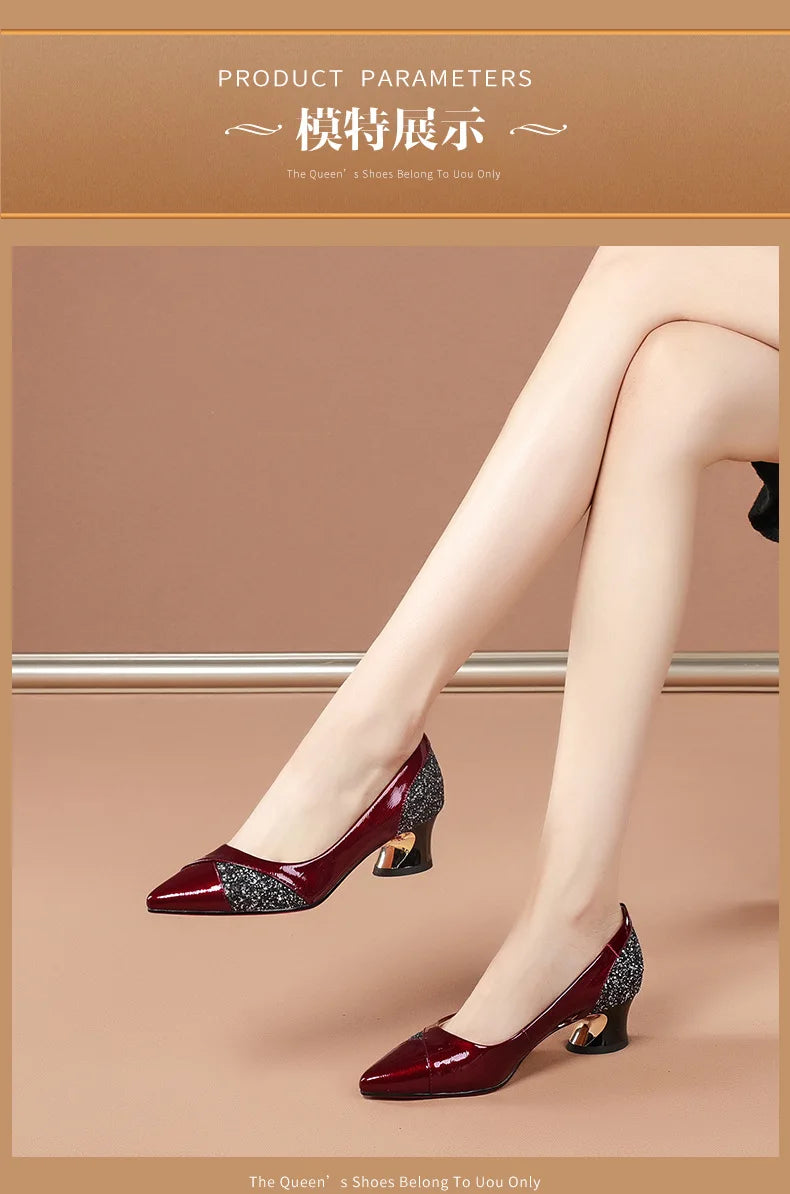 Woman Pumps Elegant Medium Heel Women Shoes Fashion Elegant Shallow Pointed Toe Dress Office Shoe Wedding Bride Loafers Footwear