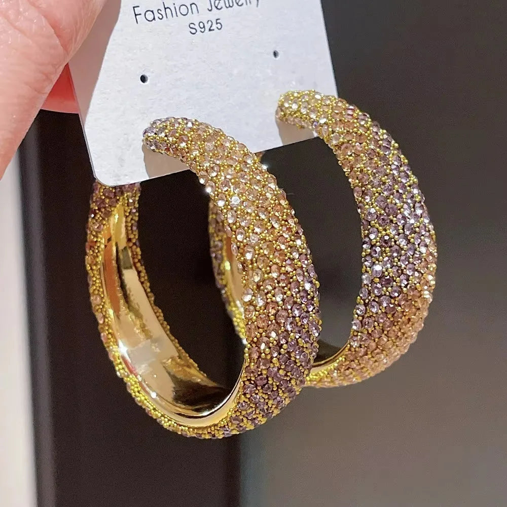 Exaggerate Shiny Rhinestones Big Hoop Earrings Geometric Round Unique Crystal Earrings Jewelry Accessories Jewelry Gifts - She Vibess By C2P