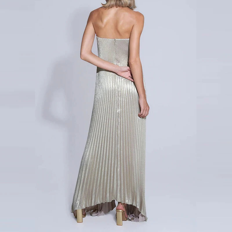 Elegant High Waisted Fold Long Dress Sexy  Backless Party Floor-length Dress Show Style Sleeveless Chest Wrapping Evening Dress