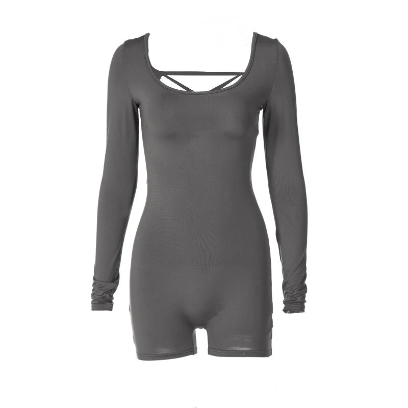 2025 Summer New Sexy Long-Sleeved U-Neck Tethered Straps Backless Butt-Lifting Yoga Jumpsuit Tight Women's Jumpsuit