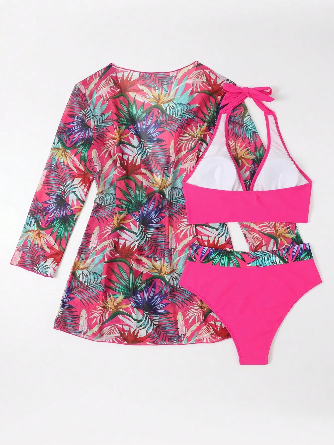 Halter Print Bikini Sets 3PCS Women Swimsuit With Kimono High Waist Swimwear Female Bathers Bathing Swimming Swim Suit Beachwear - She Vibess By C2P