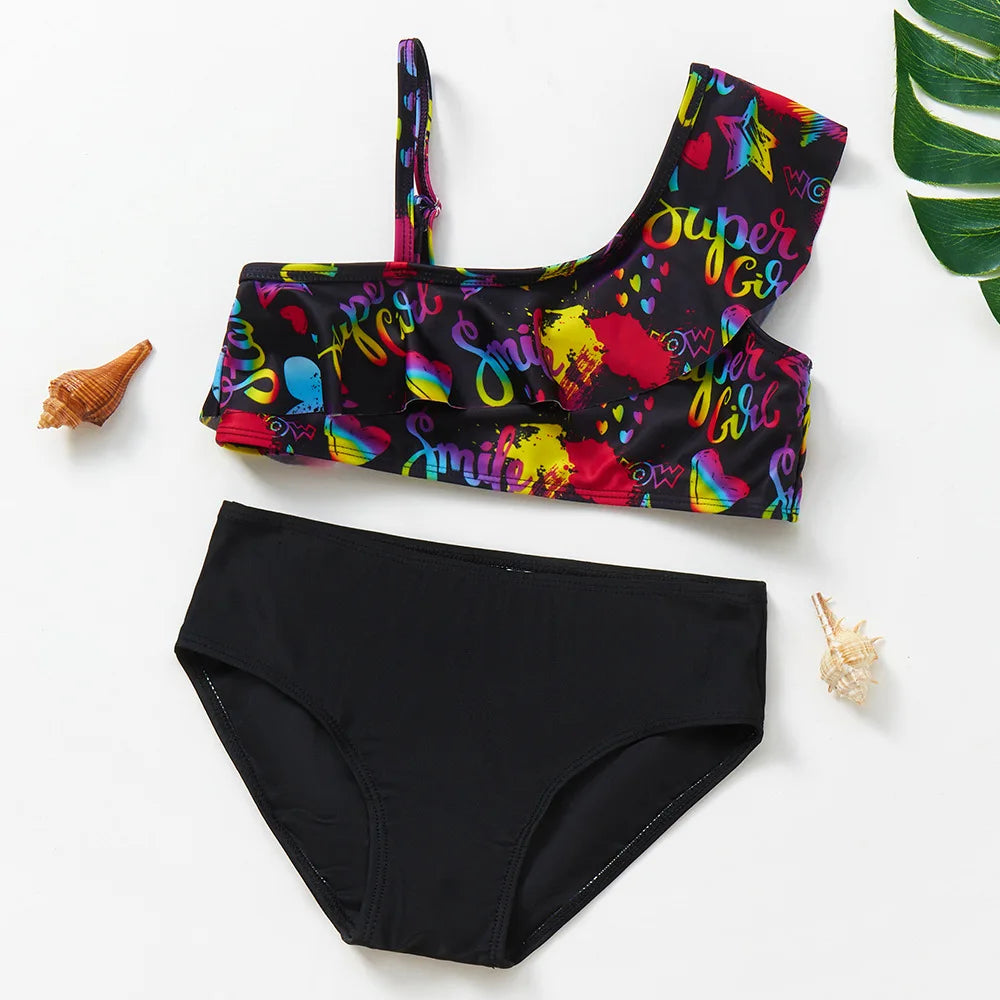 Girls Black Tassel Tankini Swimsuits Summer Beachwear Children Girls Bathing Suits Two-pieces Baby Girls Bikini Swimsuits - She Vibess By C2P